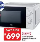 Defy - 20 Litre White Manual Microwave Oven