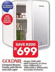 Goldair - Compact Beauty Cooler with Mirror and LED Light