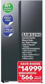 Samsung - Gentle Matte Black Side-by-Side Fridge with Freezer RS57DG4000B4FA