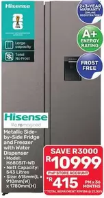 Hisense - Metallic Side-by-Side Fridge and Freezer with Water Dispenser H680SIT-WD