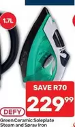 Defy - Green Ceramic Soleplate Steam and Spray Iron