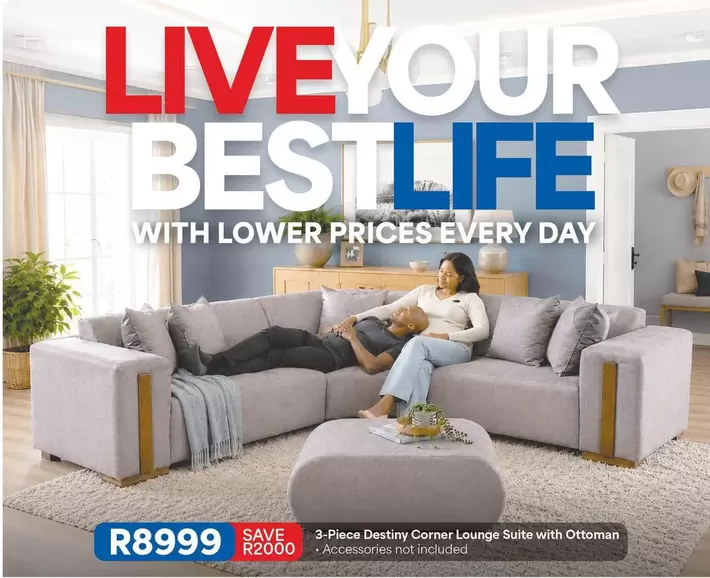 3-Piece Destiny Corner Lounge Suite with Ottoman
