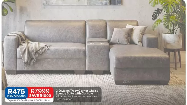 Total - 2-Division Tracy Corner Chaise Lounge Suite with Console