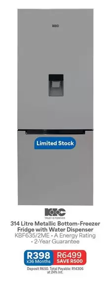 KIC - 314 Litre Metallic Bottom-Freezer Fridge with Water Dispenser KBF635/2ME