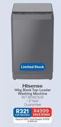 Hisense - 14kg Black Top-Loader Washing Machine WT3K1423UB