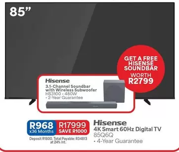 Hisense - 4K Smart 60Hz Digital TV 85Q6Q