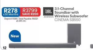 jbl - 3.1-Channel Soundbar with Wireless Subwoofer CINEMA SB550