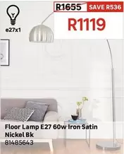 Floor Lamp E27 60w Iron Satin Nickel Bk 
