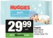 Huggies - Baby Wipes Pure 56s or Simply Clean 72s