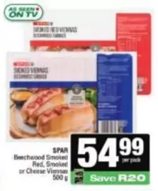 Spar - Beechwood Smoked Red, Smoked or Cheese Viennas 500g