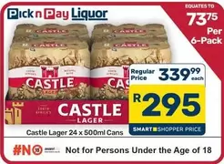 CASTLE - Castle Lager 24 x 500ml Cans