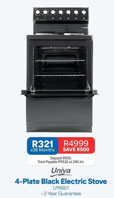 Univa - 4-Plate Black Electric Stove U116B/1
