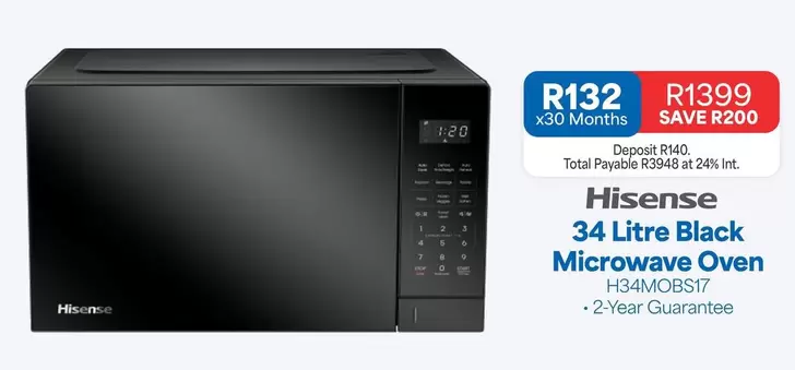 Hisense - 34 Litre Black Microwave Oven H34MOBS17