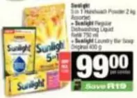 Sunlight - 3-in-1 Handwash Powder + Regular Dishwashing Liquid + Laundry Bar Soap