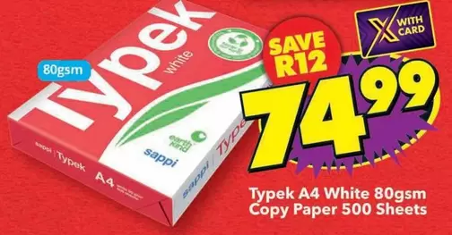 Typek - A4 White 80gsm Copy Paper 500 Sheets