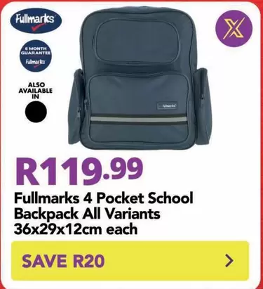 4 Pocket School Backpack All Variants 36x29x12cm each