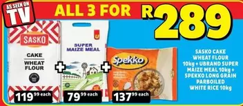 SASKO - Sasko Cake Wheat Flour 10kg + Ubrand Super Maize Meal 10kg + Spekko Long Grain Parboiled White Rice 10kg