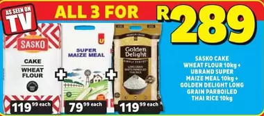 SASKO - Sasko Cake Wheat Flour 10kg + Ubrand Super Maize Meal 10kg + Golden Delight Long Grain Parboiled Thai Rice 10kg
