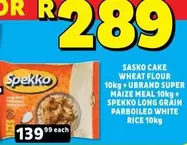 Spekko - Sasko Cake Wheat Flour 10kg + Ubrand Super Maize Meal 10kg +  Long Grain Parboiled White Rice 10kg