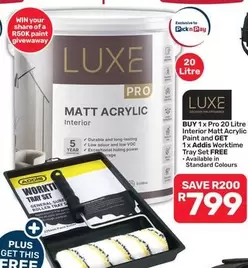 Addis - 1x Pro 20 Litre Interior Matt Acrylic Paint and GET 1x Worktime Tray Set FREE