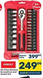 24-Piece Ratchet Screwdriver and Socket Set