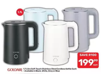Goldair - Soft Touch Stainless Steel Cordless Kettle Each