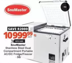 Snomaster - Stainless Steel Dual Compartment Portable AC/DC Fridge/Freezer