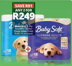 Baby Soft - 2-Ply Supreme Quilts, Fresh White Toilet Rolls
