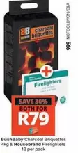 BB - BushBaby Charcoal Briquettes 4kg & Housebrand Firelighters 12 per pack