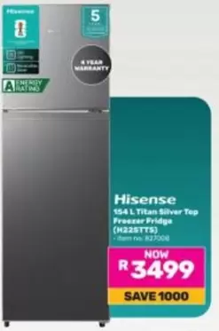 Hisense - 154 L Silver Top Freezer Fridge (H22STT5)