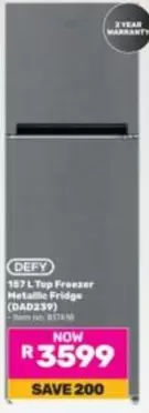 Defy - 187 L Top Freezer Metallic Fridge (DAD339)
