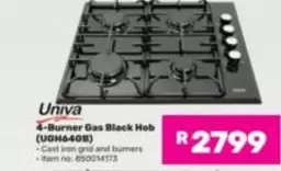 Univa - 4-Burner Gas Black Hob (UGH640B)