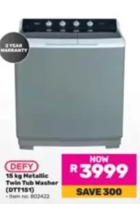 Defy - 15 kg Metallic Twin Tub Washer (DTT151)