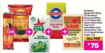 White Star - Spaghetti or Macaroni PLUS Super Maize Meal PLUS Snowflake Cake Wheat Flour PLUS Selati Brown Sugar