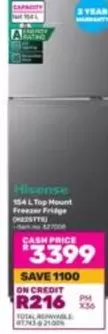 Hisense - 154 L Top Mount Freezer Fridge (H225TT5)