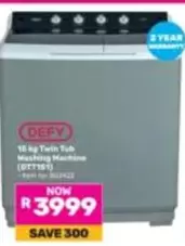 Defy - 15 kg Twin Tub Washing Machine (DTT151)
