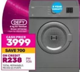 Defy - 6 kg Air Vented Dryer