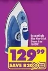 Essentials - Blue Non-Stick Steam Iron 1600W