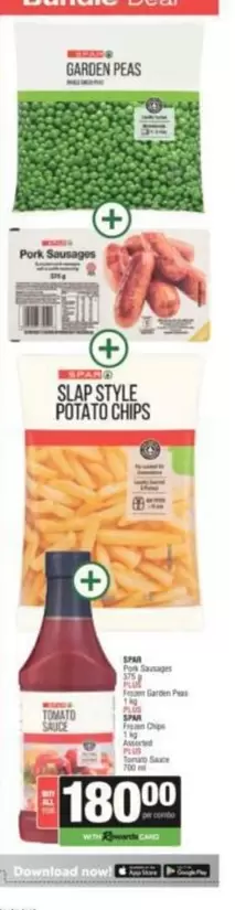 Spar - Garden Peas, Pork Sausages, Slap Style Potato Chips & Tomato Sauce