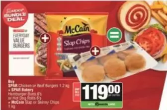 Everyday - Chicken or Beef Burgers, Hamburger Buns or Hot Dog Rolls, Slap Chips or Skinny Chips