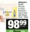 Johnson's - Gentle All Over or Extra Sensitive Value Pack Wet Wipes