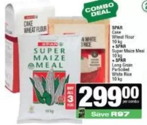 Spar - Super Maize Meal, Cake Wheat Flour, Long Grain Parboiled White Rice