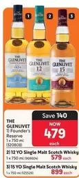 The Glenlivet - 1) Founder's Reserve 1 x 750 ml (320808)
2) 12 YO Single Malt Scotch Whisky 1 x 750 ml (968604)
3) 15 YO Single Malt Scotch Whisky 1 x 750 ml (125526)