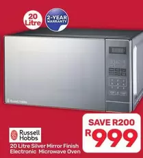 Russell Hobbs - 20 Litre Silver Mirror Finish Electronic Microwave Oven