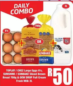 Daily - Large Eggs 6's, Sliced Brown Bread, Full Cream Fresh Milk
