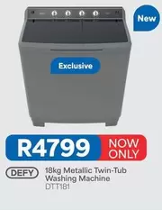 Defy - 18kg Metallic Twin-Tub Washing Machine DTT181