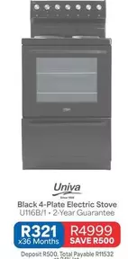 Univa - Black 4-Plate Electric Stove U116B/1