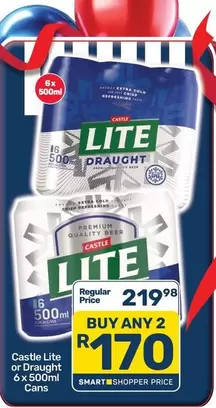 CASTLE - Lite Draught 6 x 500ml Cans