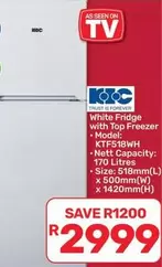 KIC - White Fridge with Top Freezer KTF518WH