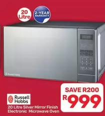 Russell Hobbs - 20 Litre Silver Mirror Finish Electronic Microwave Oven
